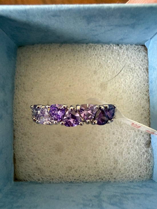 Bomb Party Jewelry - Amethyst-Style Purple Gemstone Band Ring - Women's Silver-Tone Ring